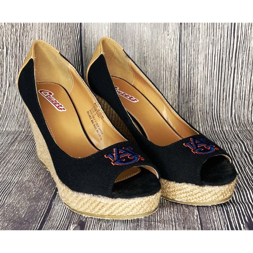 Auburn University Tigers Cruzerz Women Size 6 Wedge Peep Toe Blue Sports Shoes
